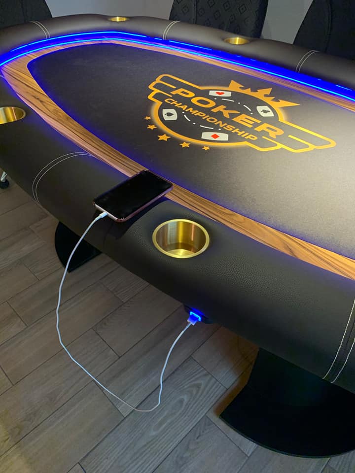 Poker table with LED trim and charging