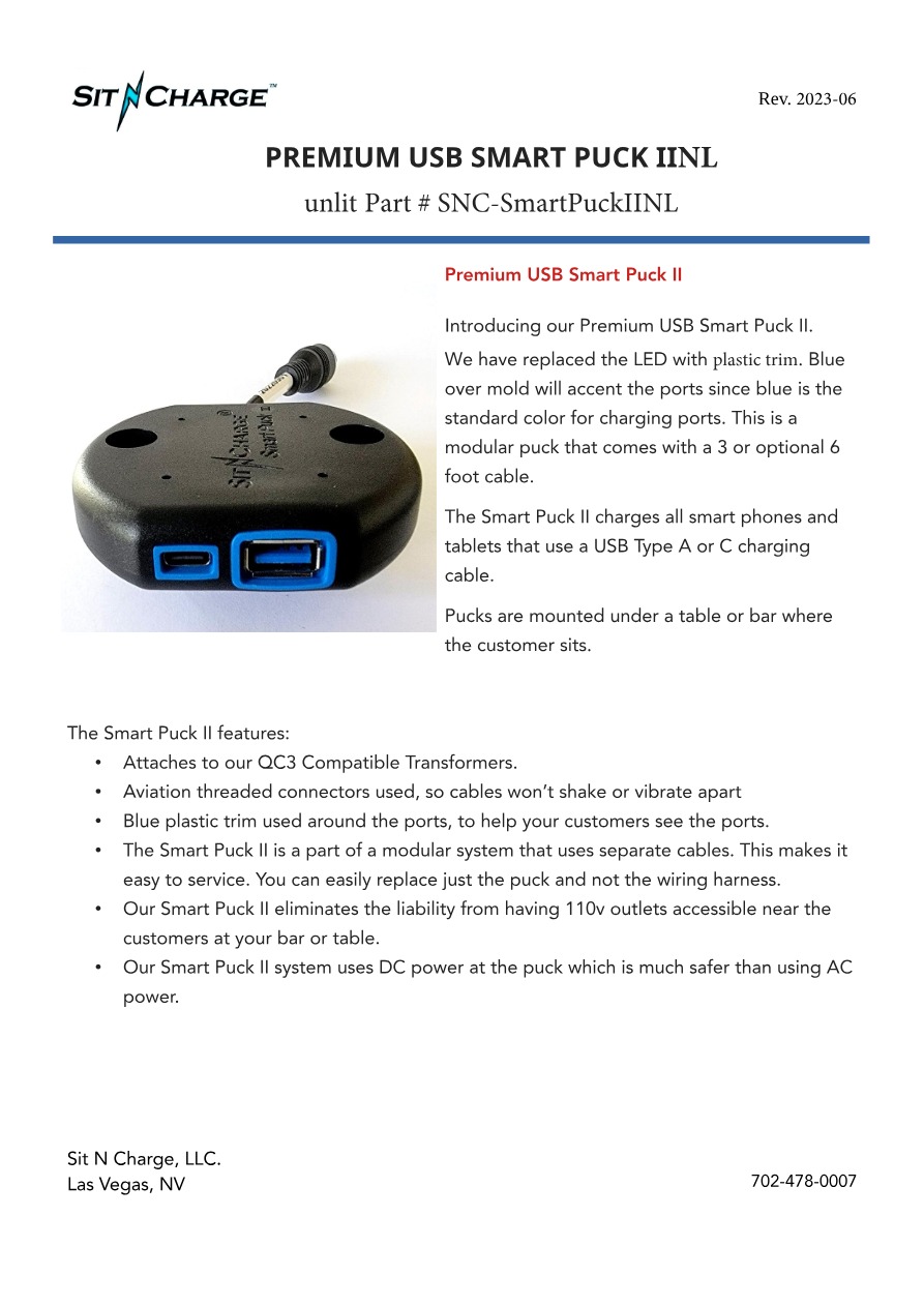 Smart Puck II — No LED spec sheet preview