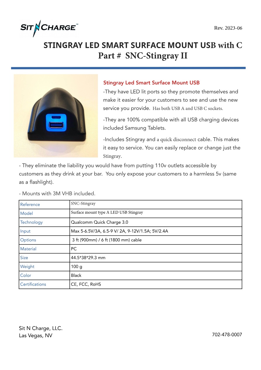 Stingray II — USB-C Surface Mount spec sheet preview