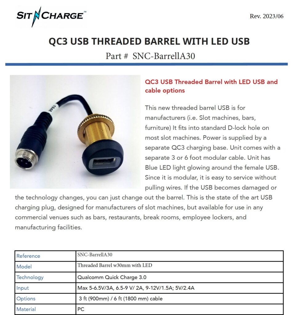 SitNCharge USB Threaded Barrel